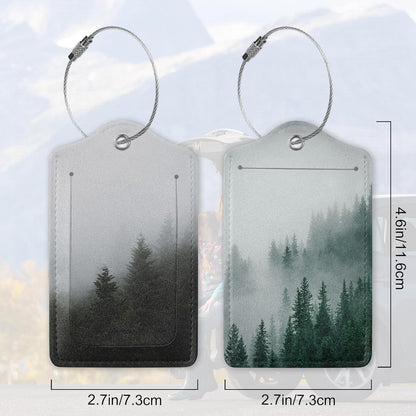 Misty Foggy Mountain 2 PCS Luggage Tags, Privacy Cover ID Label with Stainless Steel Loop and Address Card for Travel Bag Suitcase