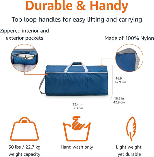 Amazon Basics 32" Extra Large Foldable Duffle Bag for Travel & Storage, with Exterior/Interior Zippered Pockets, Lightweight/Durable Nylon Material, 50-LBS Capacity, 9254 Cubic Inch (150L), Navy Blue