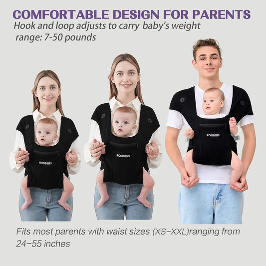 Baby Carrier Newborn to Toddler - Wrap Baby Carrier for 7-50 lbs, M-Shaped Sitting Posture, Toddler Carrier with Soft Fabrics for Front and Back Carrying, Black