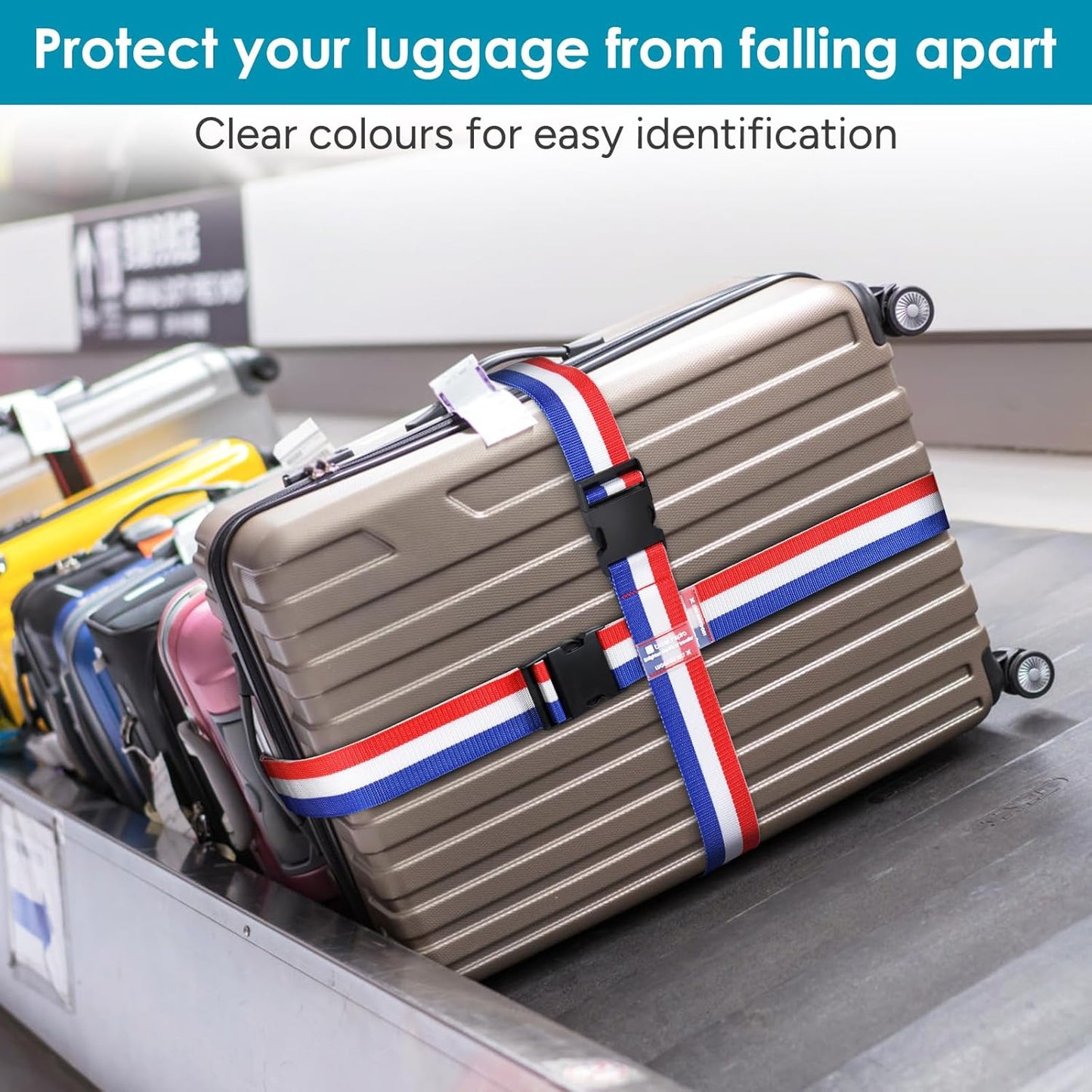 Travel Inspira Luggage Straps for Suitcases, Adjustable Suitcase Strap, TSA Approved Luggage Straps - Secure Your Luggage Safely During Travel (4 Pack)