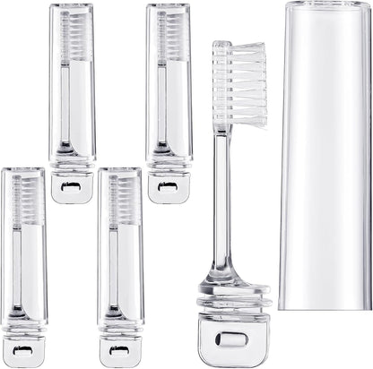Patelai 4 Pieces Travel Toothbrush Set, Soft Bristle Mini Foldable Tooth Brush with Case, Individually Wrapped Small Portable Travel Size Toiletries Stuff for Camping (Clear)