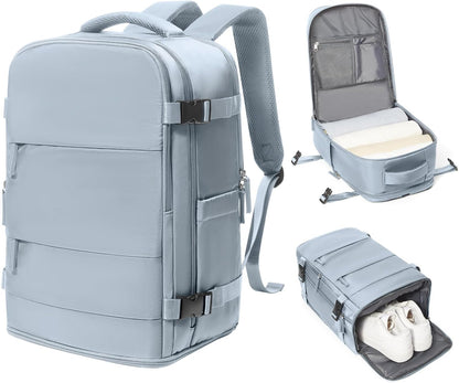 coowoz Travel Backpack Carry On for Women Man Gym Backpack with Laptop Compartment Mochila de Viaje Teacher Personal Item Backpacks Rucksack Airplane Accessories Must Haves Grey Blue Small