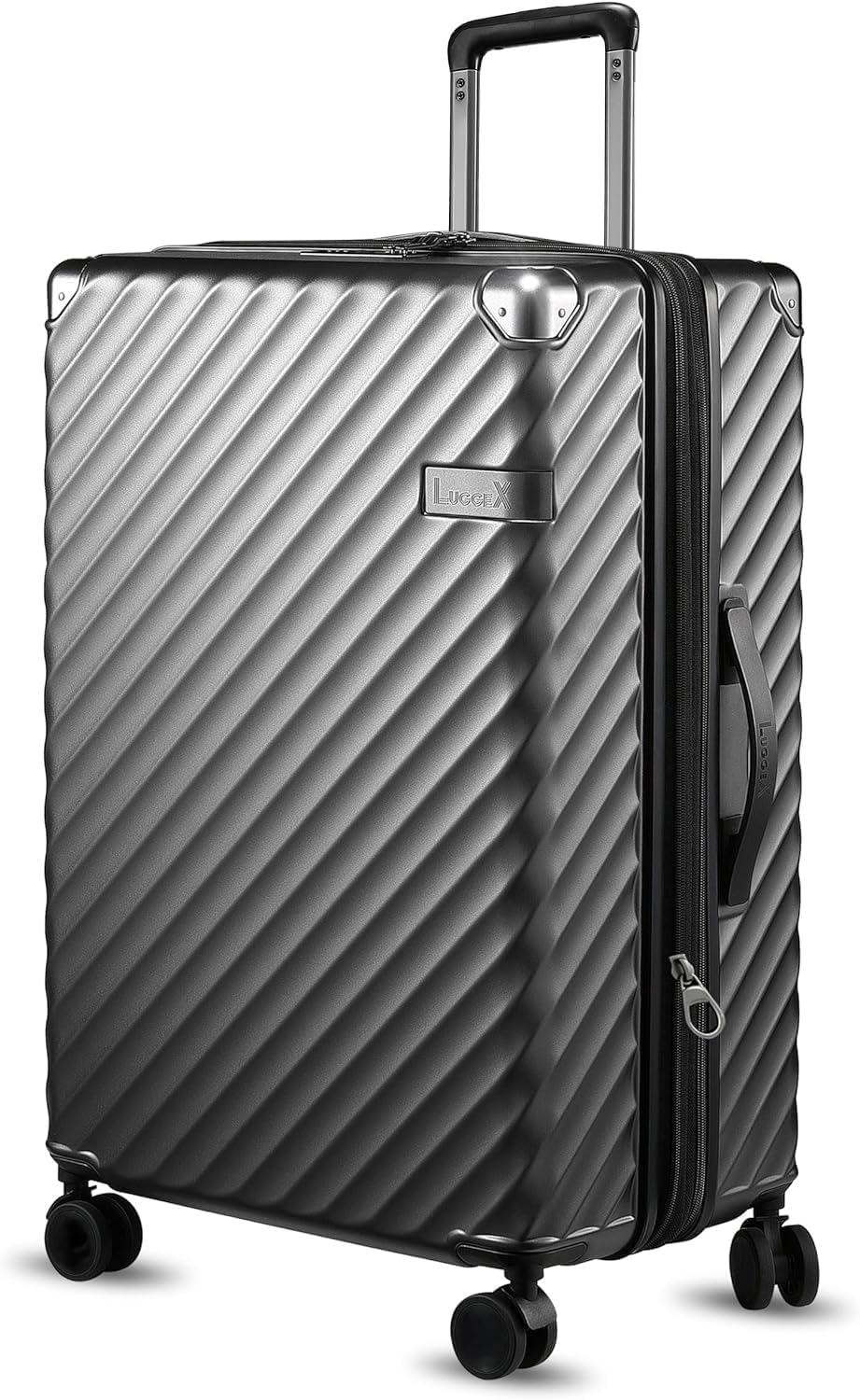 LUGGEX Luggage with Spinner Wheels, Polycarbonate Expandable Hard Shell Suitcase, Checked Large 27 Inch, Charcoal Metallic