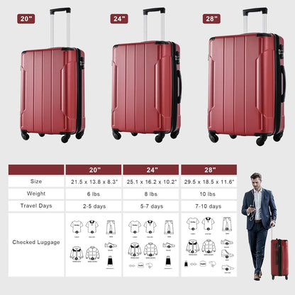 Merax Carry-On Luggage 22x14x9 airline approved, Hardshell ABS Suitcase with Spinner Wheels, TSA Lock, Lightweight Durable 20 Inch Travel Luggage for Men Women(Red)