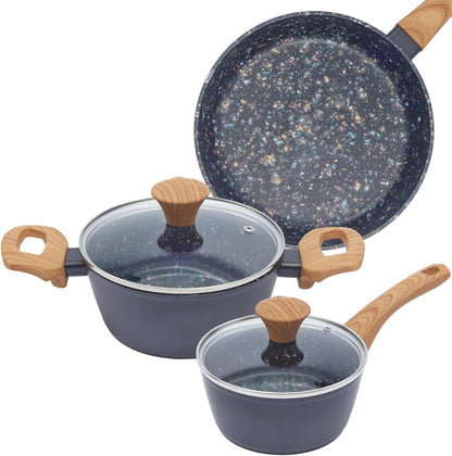 3-Piece Nonstick Pots and Pans Set with Lids, Includes 10.25 Inch Frying Pan 1.5Qt Saucepan and 2.2Qt Stock Pot, PFOA Free Dishwasher Safe Induction Compatible Family Cookware, Black