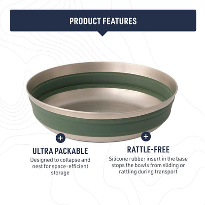 Sea to Summit Detour Stainless Steel Collapsible Bowl, Large (31 fl oz), Laurel Wreath Green