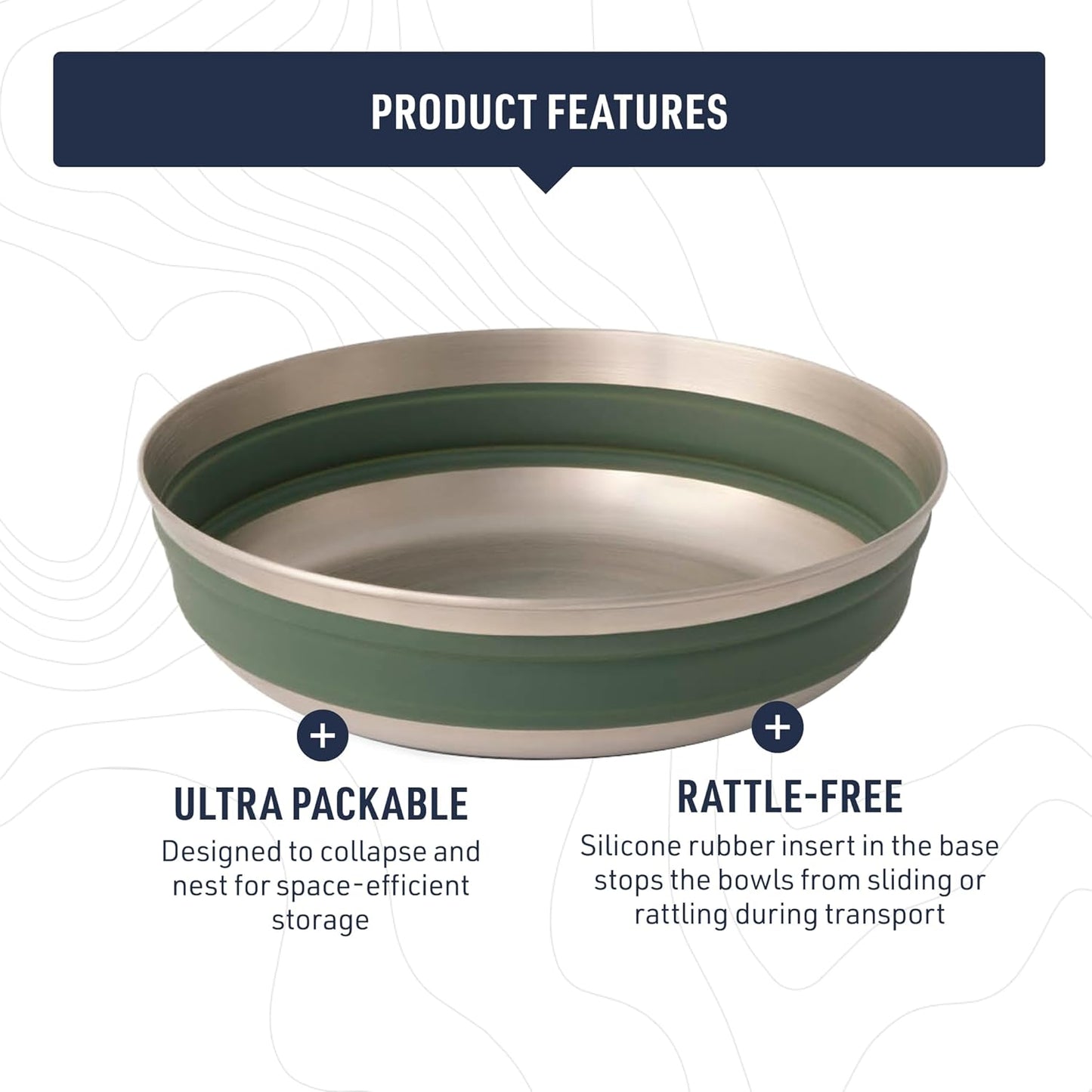 Sea to Summit Detour Stainless Steel Collapsible Bowl, Medium (22 fl oz), Laurel Wreath Green