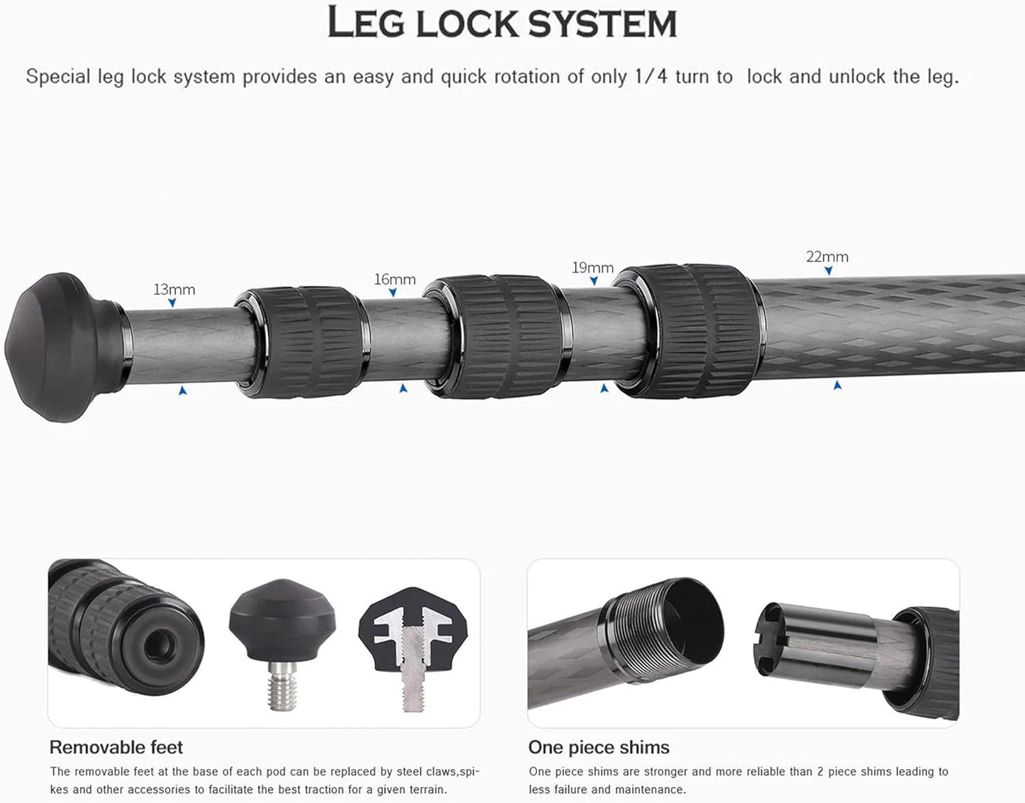 Leofoto 42" Lightweight Carbon Fiber Travel Tripod, Professional Compact Tripod for Camera DSLR Video, Max Load 13Lbs/6KG (LS-224CX)