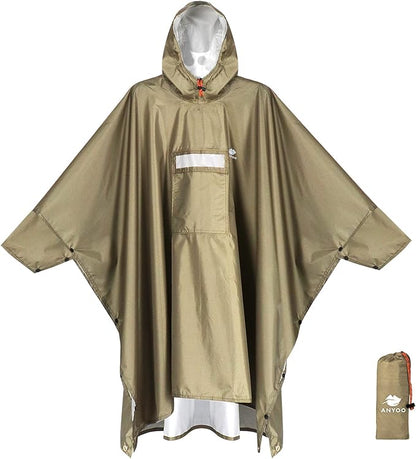 ANYOO Hooded Rain Poncho for Adults Waterproof Lightweight Rain Coat for Men by Anyoo
