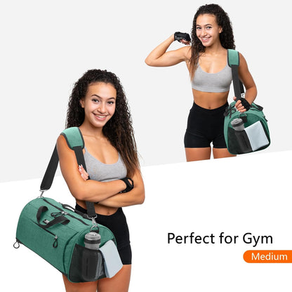 TOPDesign Gym Bag for Women & Men, Unisex Duffel Bag with Shoe Compartment & Wet Pocket for Travel Sports Gym (M Textured Green)