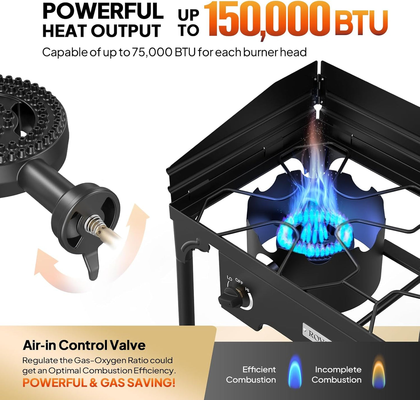 ROVSUN 2 Burner Outdoor Propane Gas Stove with Regulator, Windpanel & Carrying Bag, 150,000 BTU Powerful Stand Cooker for Backyard Cooking Camping Home Brewing Canning Turkey Frying