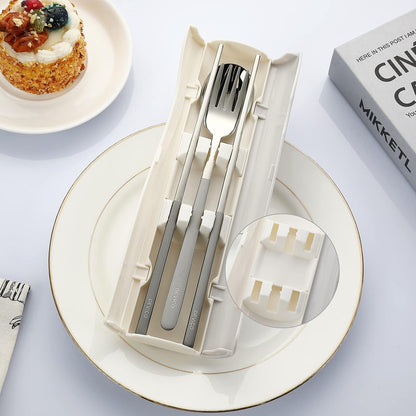 DEVICO Portable Travel Utensils with Case, Reusable Camping Silverware for Lunch, 18/8 Stainless Steel Cutlery Set (Gray)