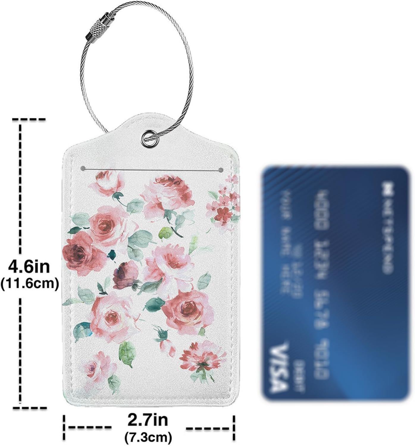Flowers Watercolor 2-Pack Luggage Tags for Suitcases,Leather Baggage Tag with Loop, Tags Private Name ID Labels for Women Girl Men Boys Travel Baggage Suitcase