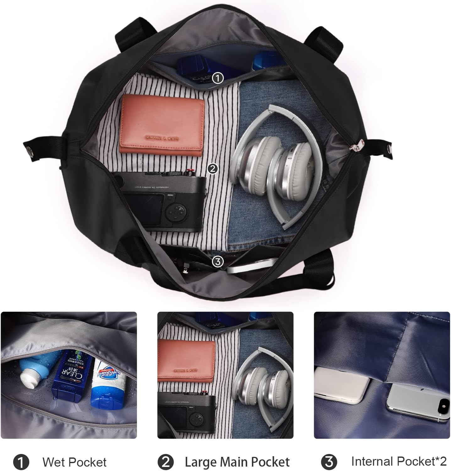 Travel Duffel Bag, Sports Tote Gym Bag, Shoulder Weekender Overnight Bag for Women