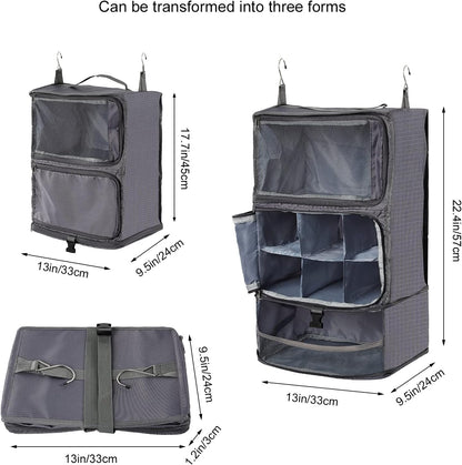 TABITORA Travel Portable Hanging Shelves Closet Organizer Packing Luggage Storage with Multifunctional and Foldable Invisible Compartment,Lightweight, for Suitcase, RV,Closet…Grey,XL