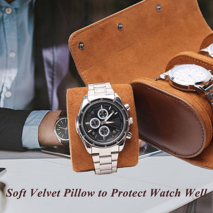 Watch Travel Case, Luxury Leather Watch Roll 2 Slot Organizer Box, Jewelry Storage Case Gifts for Man and Woman Christmas Anniversary Birthday (Brown-2slot)