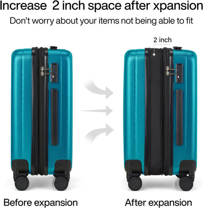 Hanke Expandable Hardshell Luggage Sets 3 piece Carry On Luggage with Wheels Suitcases Lightweight Checked Tsa Luggage Rolling Large Suitcase Travel Luggage Bag Woman Men 20/24/29 Inch(Caribbean Blue)