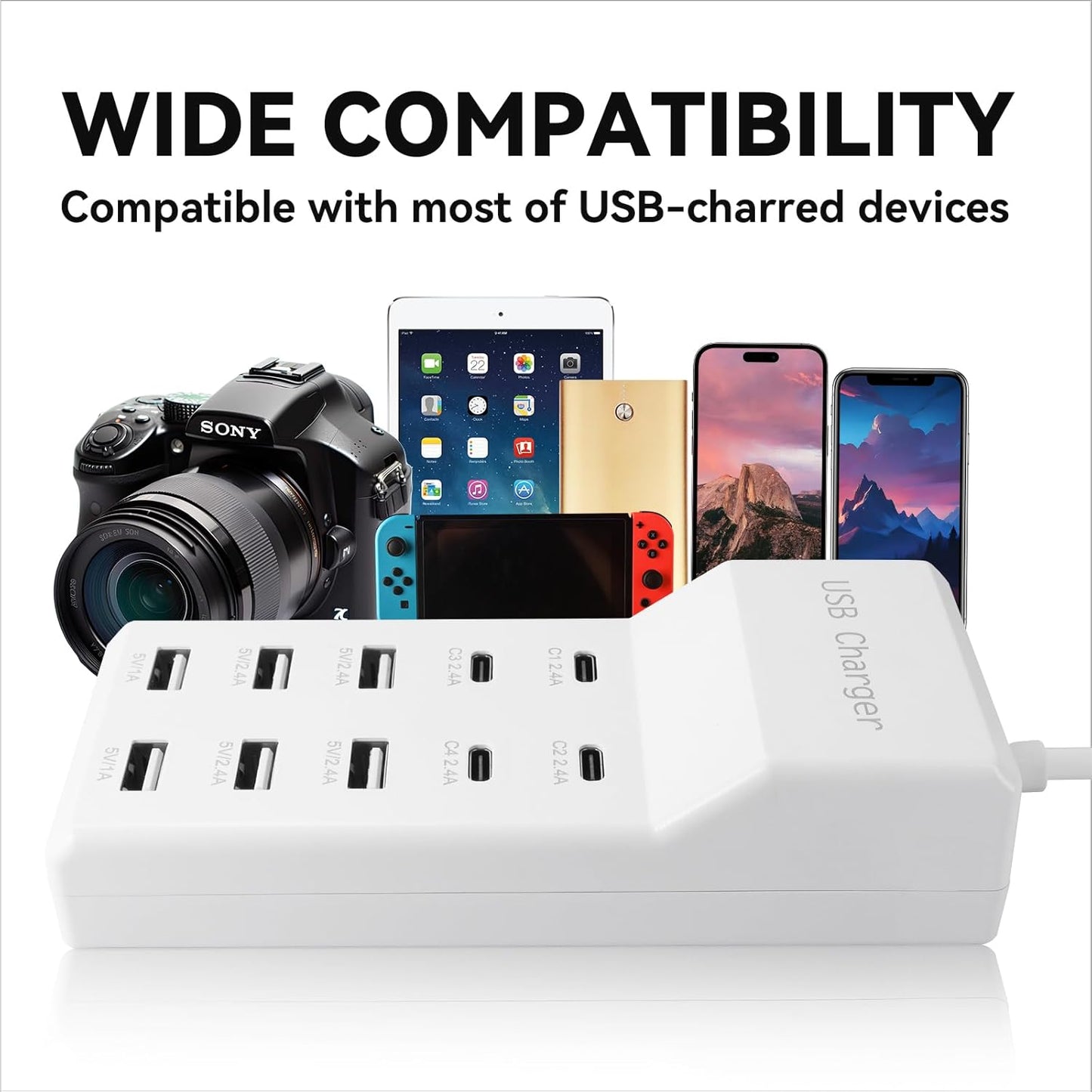 USB Charging Station, 10 Ports Family-Sized USB C Charger Block,USB Power Strip for Smart Phone Tablet Laptop Computer（2 Pcs）