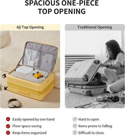 aji Expandable Top Opening 26 Inch Checked Luggage with Spinner Wheels, Large Suitcase with TSA Lock, Hard Shell Travel luggage Suitcases for Men Women, for 20+Days Travel, Cheese Yellow
