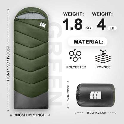 Sleeping Bags for Adults Cold Weather,Portable, Waterproof,Lightweight Sleeping Bag for Tall Girls Boys with Compression Sack for Warm Camping, Hiking, Outdoor & Indoor