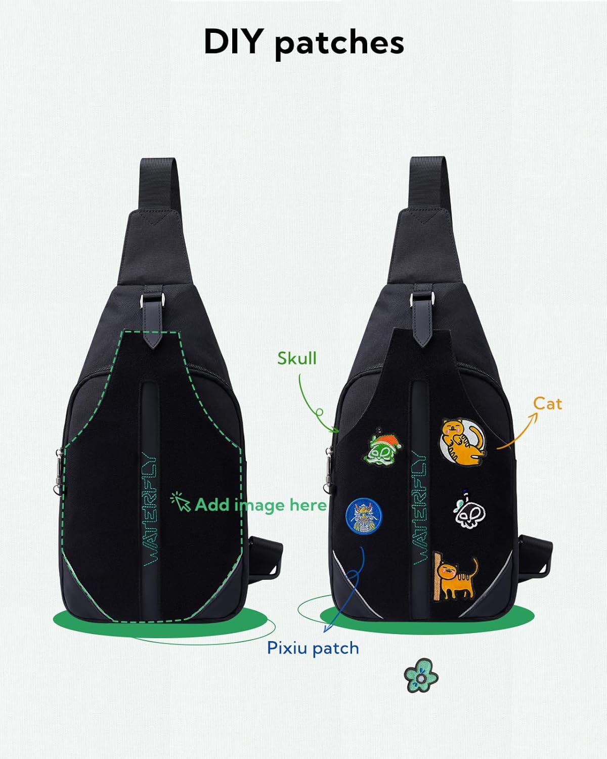 WATERFLY Small Crossbody Sling Backpack Anti Theft Backpack for Traveling Chest Shoulder Bag