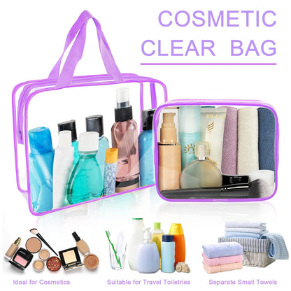APREUTY Clear Makeup Bags, TSA Approved 6 Pcs Cosmetic Makeup Bags Set Clear PVC with Zipper Handle Portable Travel Luggage Pouch Airport Airline Vacation Organization (Purple)