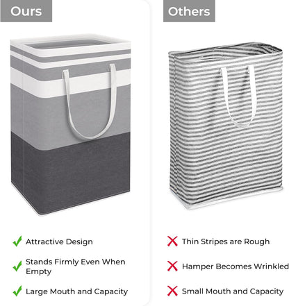 HomeHacks 2-Pack Large Laundry Basket, Waterproof, Freestanding Laundry Hamper, Collapsible Tall Clothes Hamper with Extended Handles for Clothes Toys in the Dorm and Family Gradient Grey, 88L