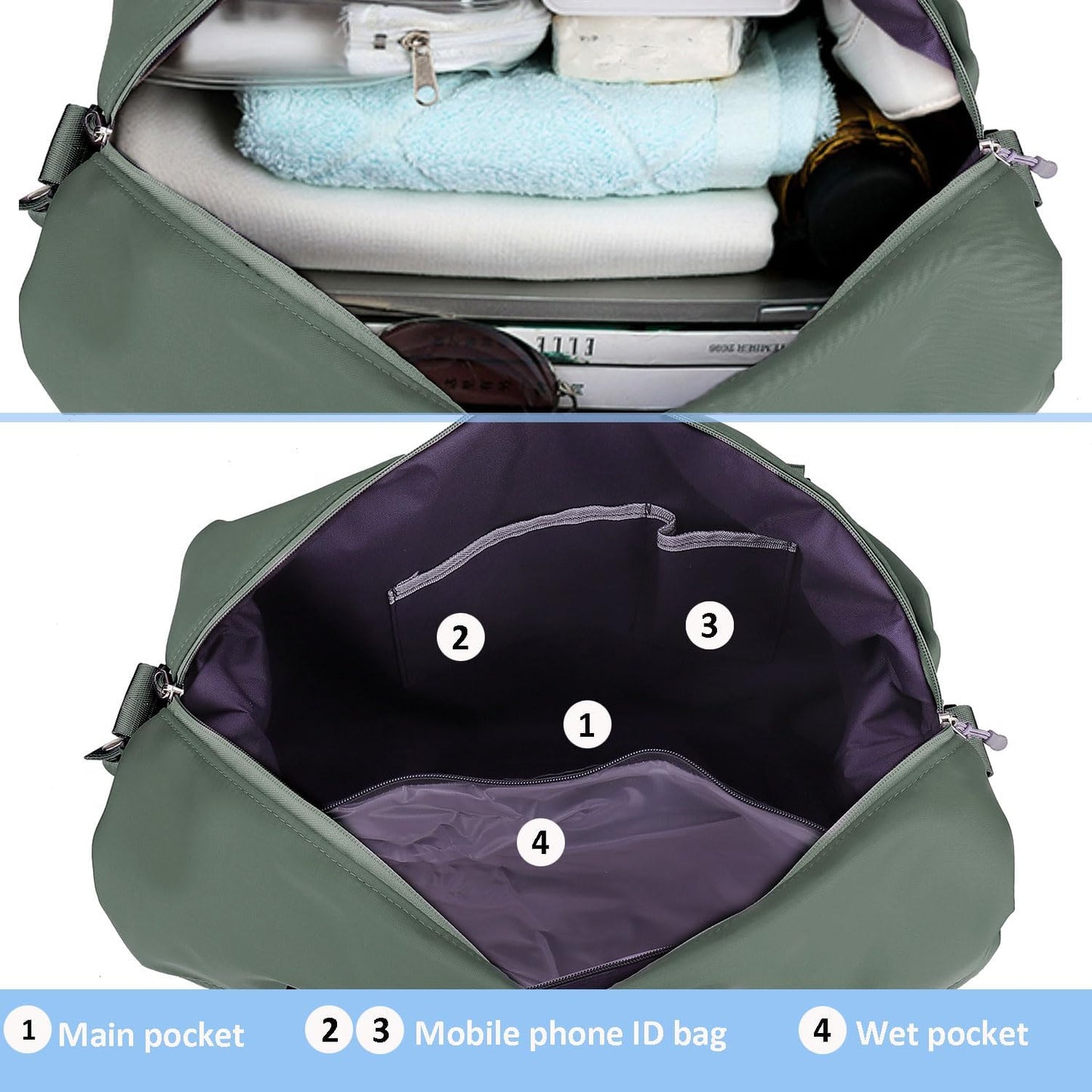 Travel Duffle Bag, Waterproof Sport Tote Gym Bag for Women Men, Overnight Weekender Carry On Bag with Wet Pocket