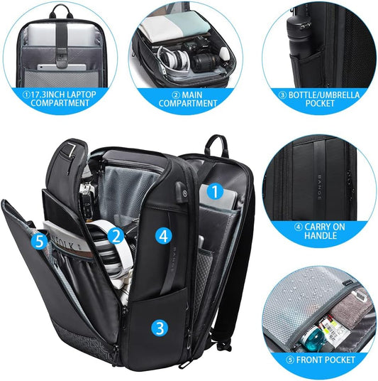 BANGE 45L Expandable Travel Backpacks,Weekender Carry On Backpack, Flight Approved Business Backpack for 17.3inch Laptop