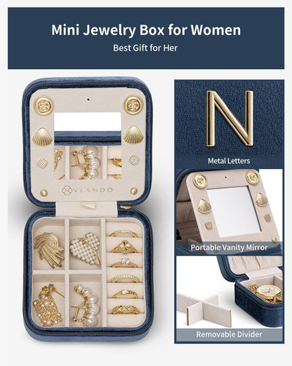 Vlando Graduation Gifts for Her, Graduation Travel Gifts for Women, 2025 Graduation Gifts Travel Accessories for Girls, Graduation Travel Essentials Small Jewelry Box - Letter N, Dark Blue