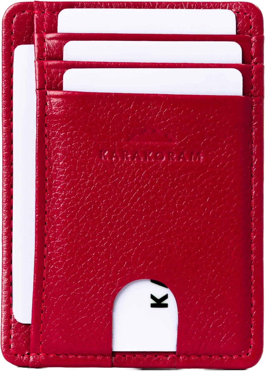 KARAKORAM Vertical Handcrafted Premium Leather Front Pocket Credit Card Holder with RIFD Protection | Artisan Made Slim Leather Wallet | Finger Glide Slots for Cards and ID (Summit Sunset Red)