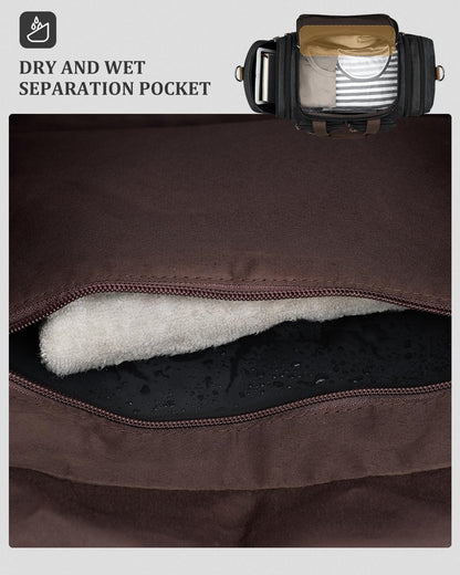 Gonex Canvas Duffle Bag for Travel, Expandable Water Resistant 50L Carry on Duffel Overnight Weekender Gym Bag with Wet Dry Separation Pocket & Suitcase Handle Sleeve, Dark Grey