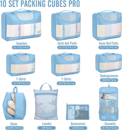 Veken 10 Set Packing Cubes for Travel Essential, Suitcase Organizer Bags in 4 Sizes, Carry-On Luggage Accessories with Large Laundry & Hanging Toiletry Bag, Must-Have for Airplane, Road Trip & Camping