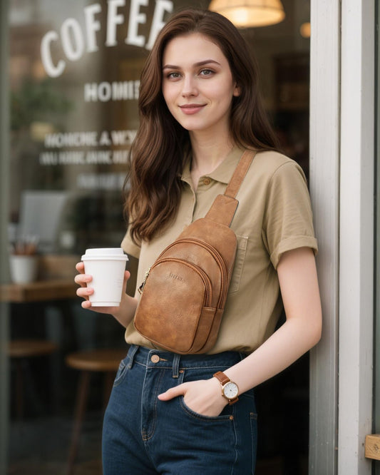 Telena Small Sling Bag for Women Leather Crossbody Fanny Packs Chest Bag for Women