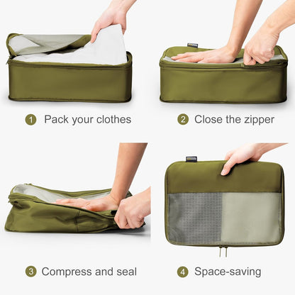 Compression Travel Packing Cubes, 6 Set Expandable Luggage Organizer Bags, Durable Travel Accessories for Suitcases, Backpacks, and Carry-Ons (Army Green)