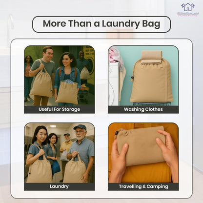 LFH Home Cotton Canvas Large Laundry Bag with Handle, Heavy Duty Drawstring Closure Washable Laundry Bags, School Travel, Home, Hotel, College Dorm, Organizer Sack, Toys 20x30-Beige Thanks Giving