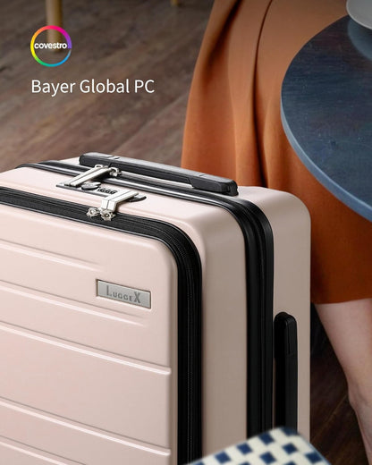 LUGGEX Carry On Luggage 22x14x9 Airline Approved, Polycarbonate Hard Suitcase with Front Pocket (Pink, 20 Inch, 35L)