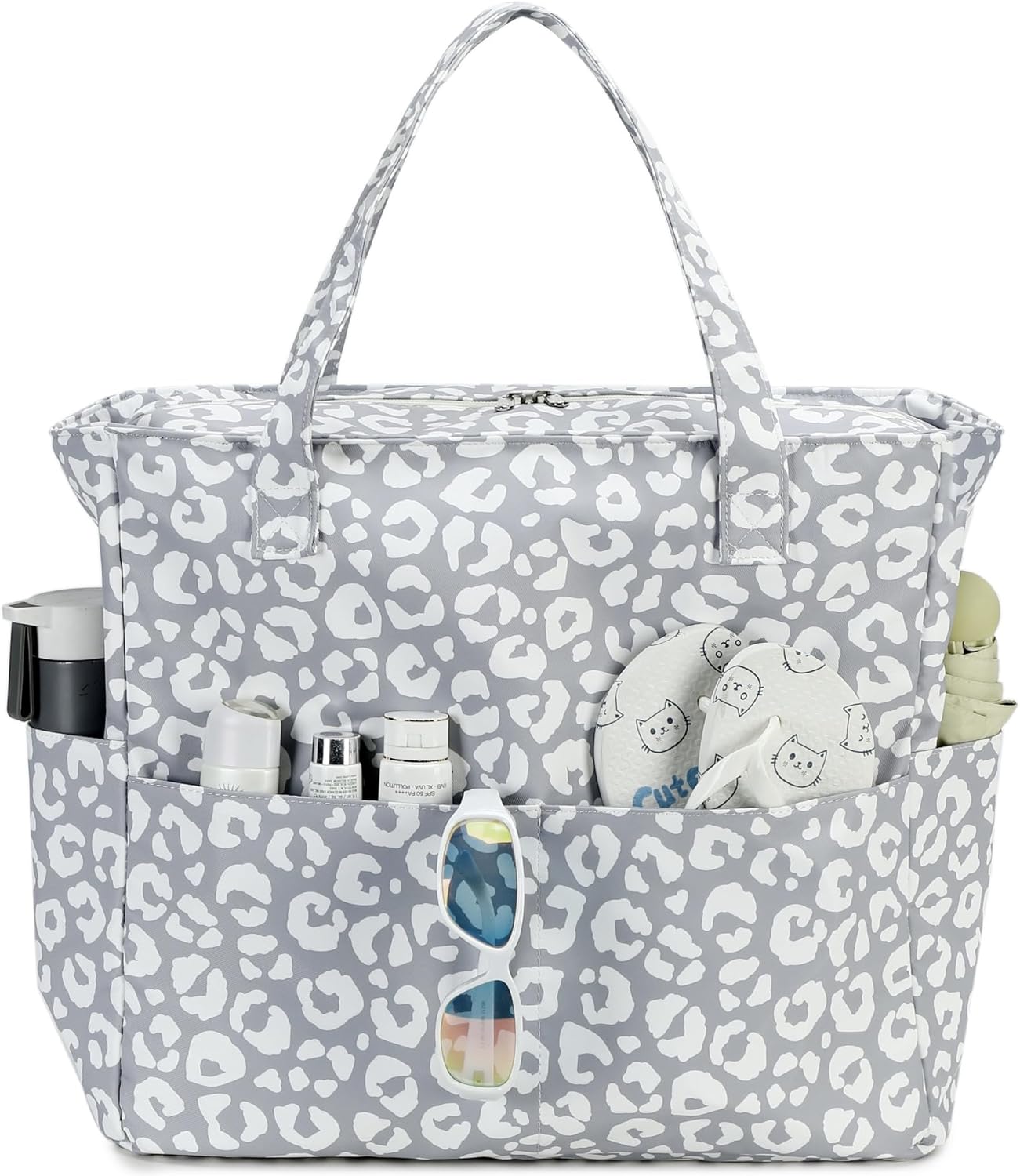 LEDAOU Large Beach Tote Bag Women Waterproof Sandproof Zipper Beach Tote Bag for Pool Gym Grocery Travel with Wet Pocket