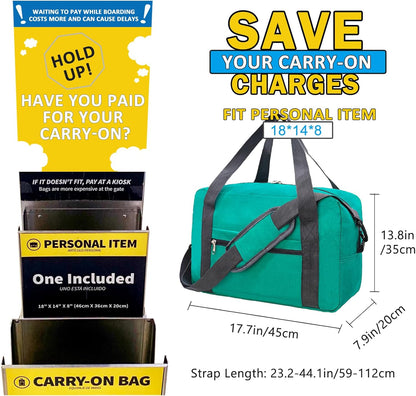 For Spirit Airlines Personal Item Bag 18x14x8 in Underseat Carry-on Luggage foldable Travel Duffle Bag for Airplanes(30L, Teal)