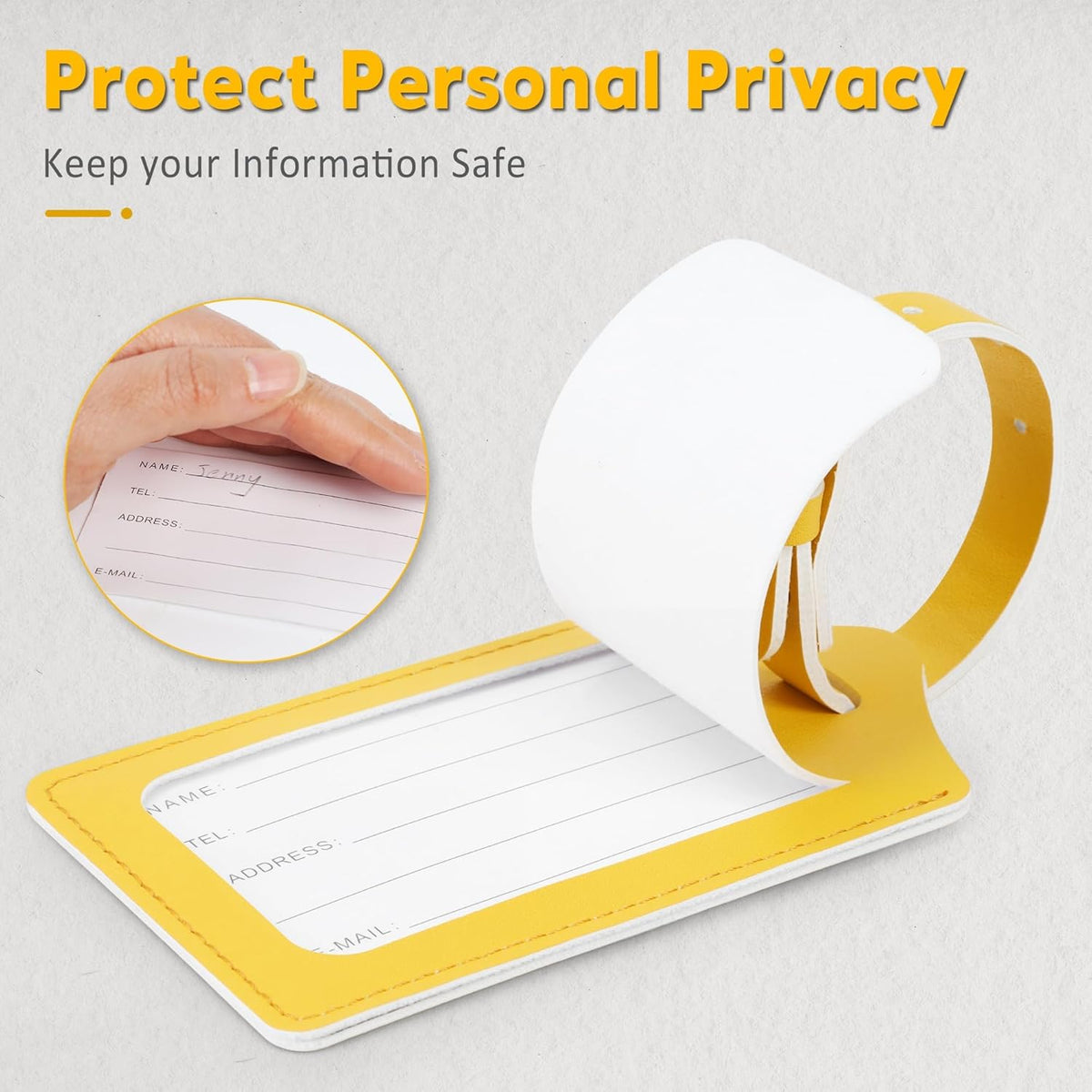 Travelambo Luggage Tags for Suitcases Faux Leather Privacy Protection 30 Pack Bag Tags Travel Accessories Essential, Energetic Yellow