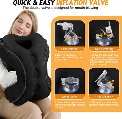 Inflatable Travel Pillow,Multifunction Travel Neck Pillow for Airplane to Avoid Neck and Shoulder Pain,Support Head,Neck,Used for Sleeping Rest, Airplane and Home Use,with Eye Mask, Earplugs, Black