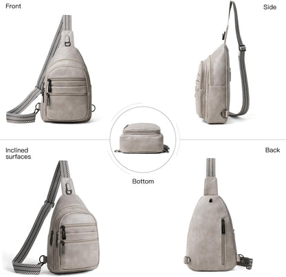 Sling Bag for Women Crossbody Bags Fanny Packs Sling Purse Backpack Shoulder Bag Vegan Leather Chic Travel Light Grey