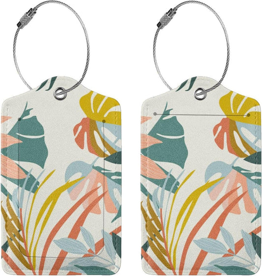 2 Pcs Boho Foliage Botanical Luggage Tag for Suitcases, Cruise Ship Essential Travel Gift for Men Women Couples, Honeymoon Anniversary Travel Boho Decor Bag, Funny Christmas Birthday Gifts