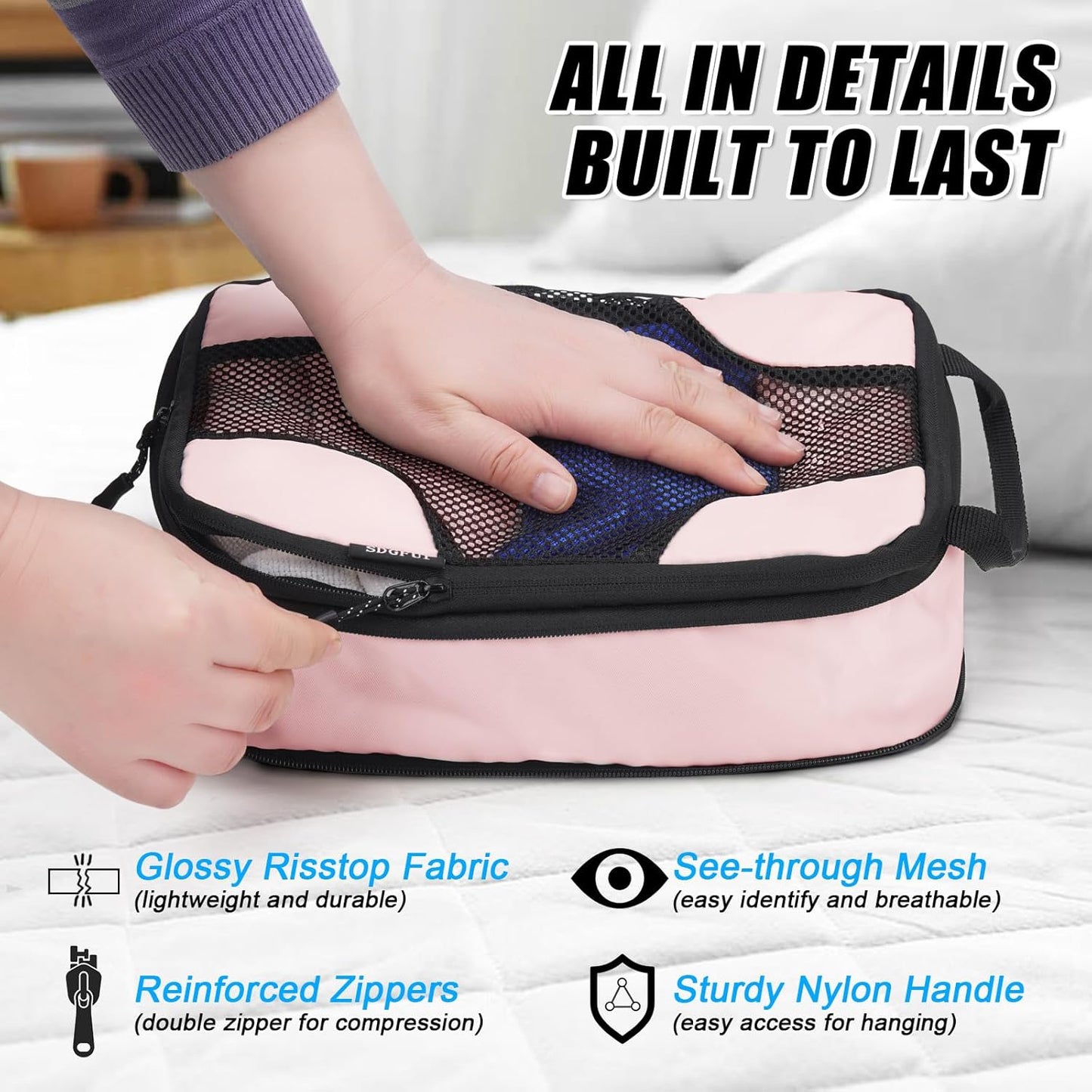 6 Set Compression Packing Cubes for Travel Women, Compression Bags Organizer for Packing Luggage Space Saving, Suitcase Organizer Set for Travel Essentials - Pink