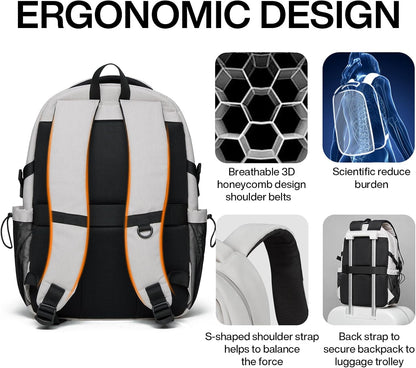 mixi Travel Laptop Backpack, Lightweight Durable School Bookbag Men Woman 15.6" Computer Bag, Water Resistant Outdoor Hiking Backpacks With Multifunction Pockets, 17 Inch, Beige