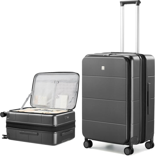 Hanke Hardside Expandable Checked Luggage, 24 Inch Top Opening Trunk Luggages with Spinner Wheels, All-PC Hard Shell Suitcase, Lightweight TSA Checked-Medium(Graphite Grey, 83L)