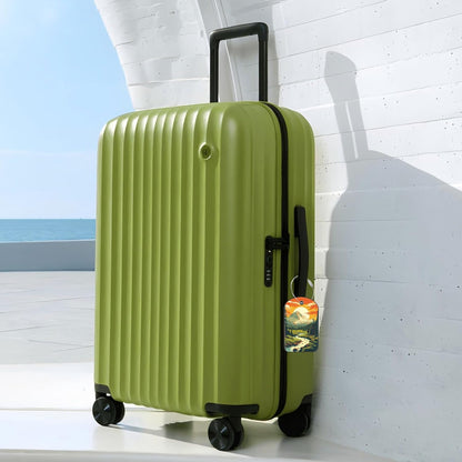 Vintage Mountain and Lake Luggage Tag for Suitcase Set of 2 PU Leather Cute Luggage Tags with Stainless Metal Loop ID Label Privacy Flap Suitcase Tags for Women and Men Travel