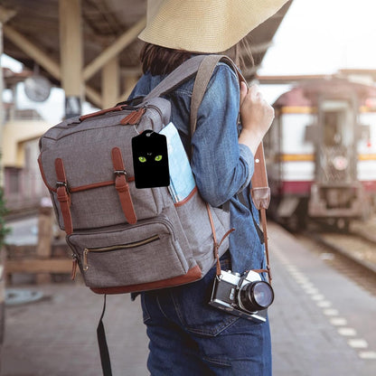 Black Cat Eyes 2 Pack Luggage Tag for Suitcase, Cute Unique Leather Bag Tags Identifiers Privacy Cover ID Label with Steel Loop for Women Men Kids Girls Travel