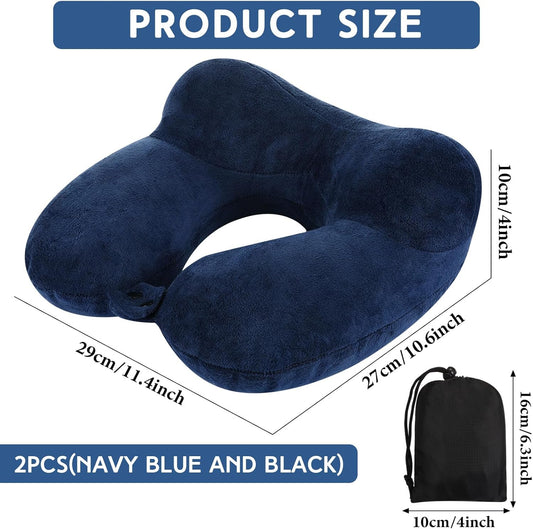 Sintuff 2 Pack Inflatable Travel Pillow for Airplanes Inflatable Neck Flight Pillows with Compact Bag and Blindfold for Traveling, Airplane, Train, Car, Office(Black and Blue)