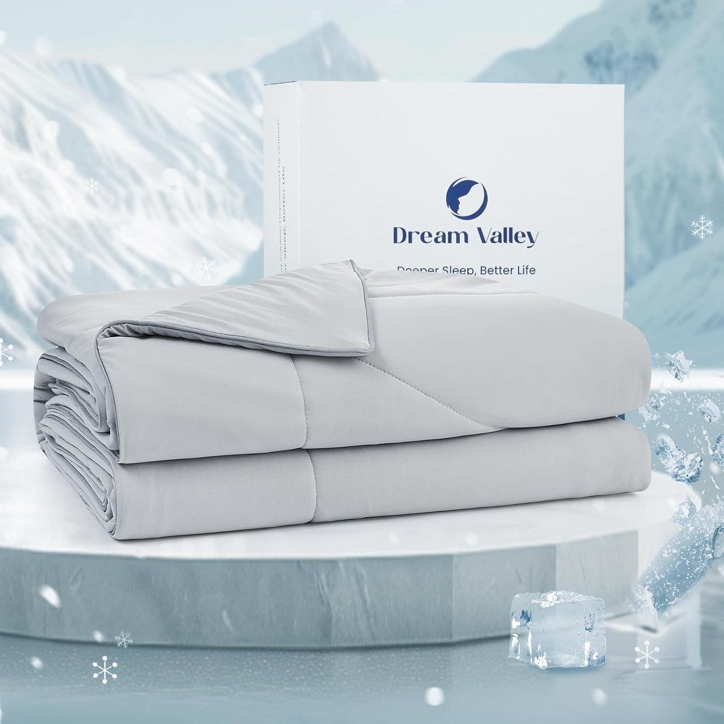 Dream Valley® Outlast® Deepsleep Cooling Comforter, King Size, NASA-Grade Space Technology Cooling Blanket for Hot Sleepers Night Sweats, Q-Max > 0.45Aerocool™ Breathable Light Grey, 106"x90"